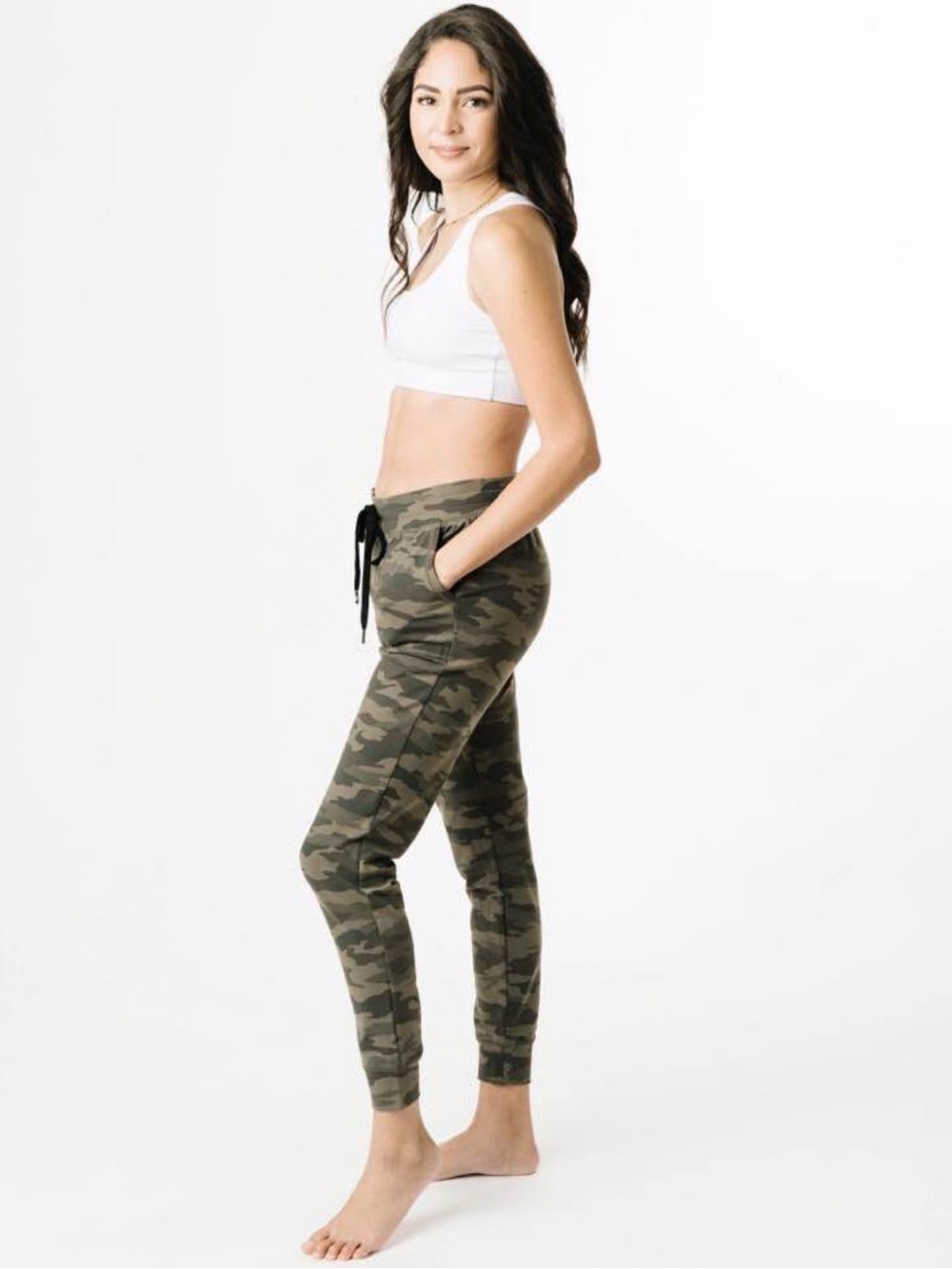 Camo Jogger Pants - Olive Green Drawstring